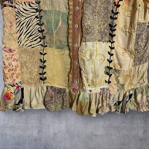 MSAS Y2K Patchwork Embroidered Top Womens L  Ruffle Hem Boho Hippie Festival 90s - Picture 4 of 9